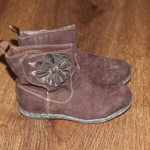 Toddler Girls BOC Dark Brown Faux Suede Flower Accent Mid Ankle Boots size 8